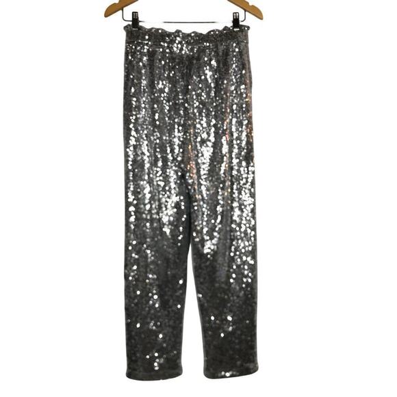Chelsea28 Pant Sequin Embellished Straight Leg Elastic Waist Silver NWT Small - Picture 5 of 9